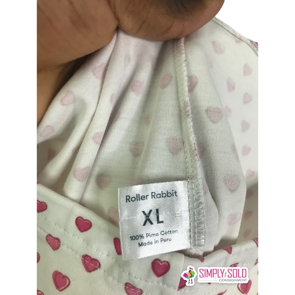 Roller Rabbit Women's Hearts Pajama‎ Set Loungewear White Pink Cotton Stretch XL - Picture 13 of 15